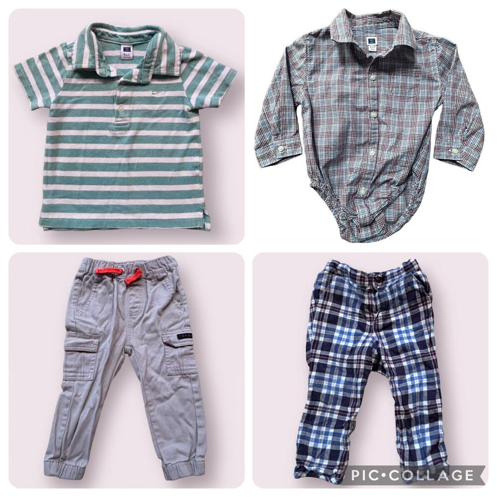 4 Piece Lot Janie & Jack Baby Boy Clothes Polo Romper Pants 12-18, 18-24, 24 mos